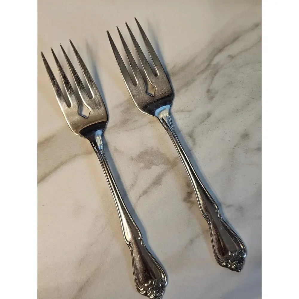 Salad Forks (2)Oneida Arbor Rose/True Rose USA Glossy Stainless Flatware 6 1/4